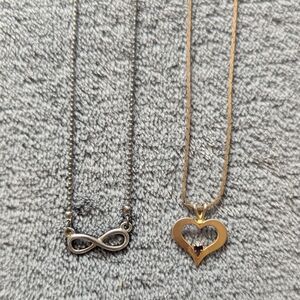 Boho Gold-tone Heart, Silver-tone Infinity, & Green-tone Gem Necklace Bundle
